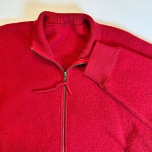 Red Zip Up Sweater Jacket Women's XL Mock Neck Ribbed Knit Casual wool